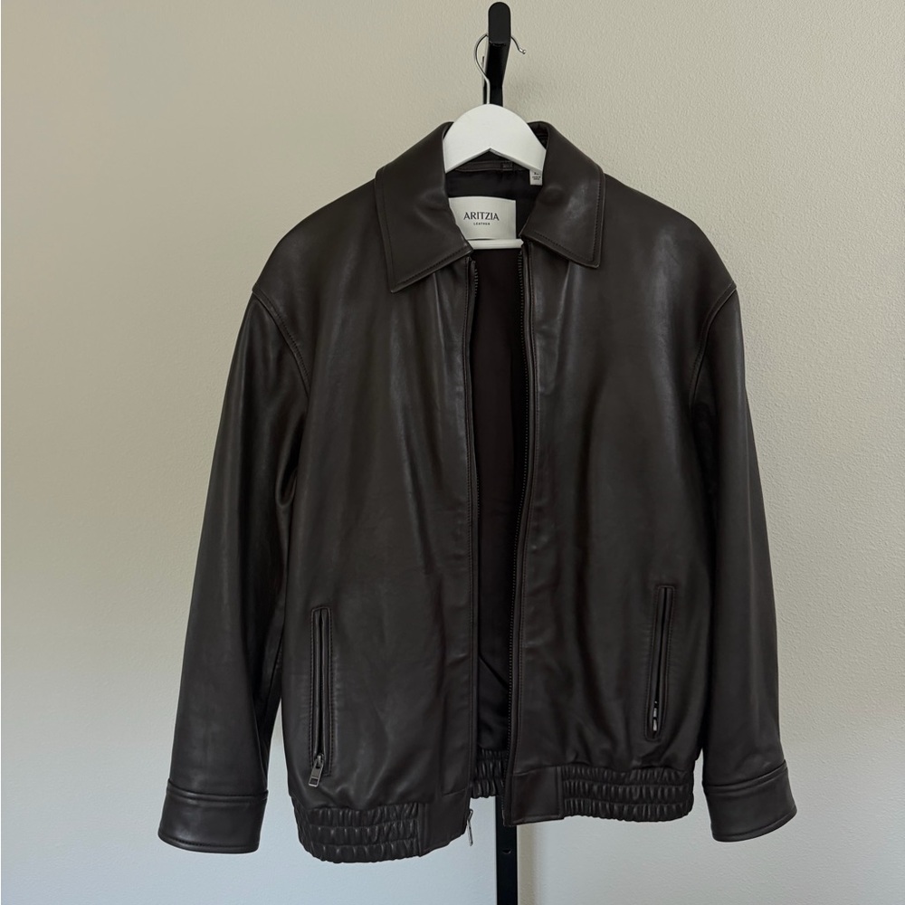 Aritzia Brown Jones Leather Bomber Jacket